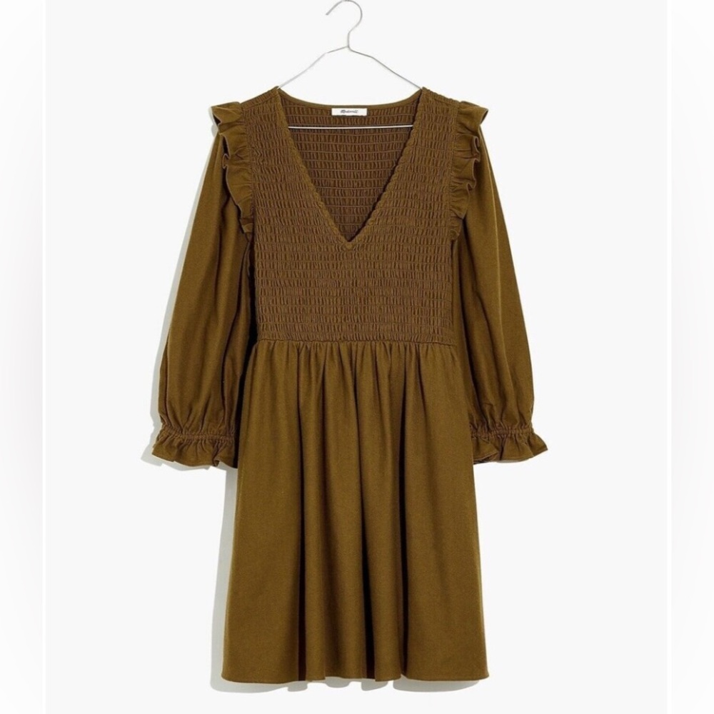 Madewell‎ Flannel Lucie V-Neck Smocked Mini Dress Size M